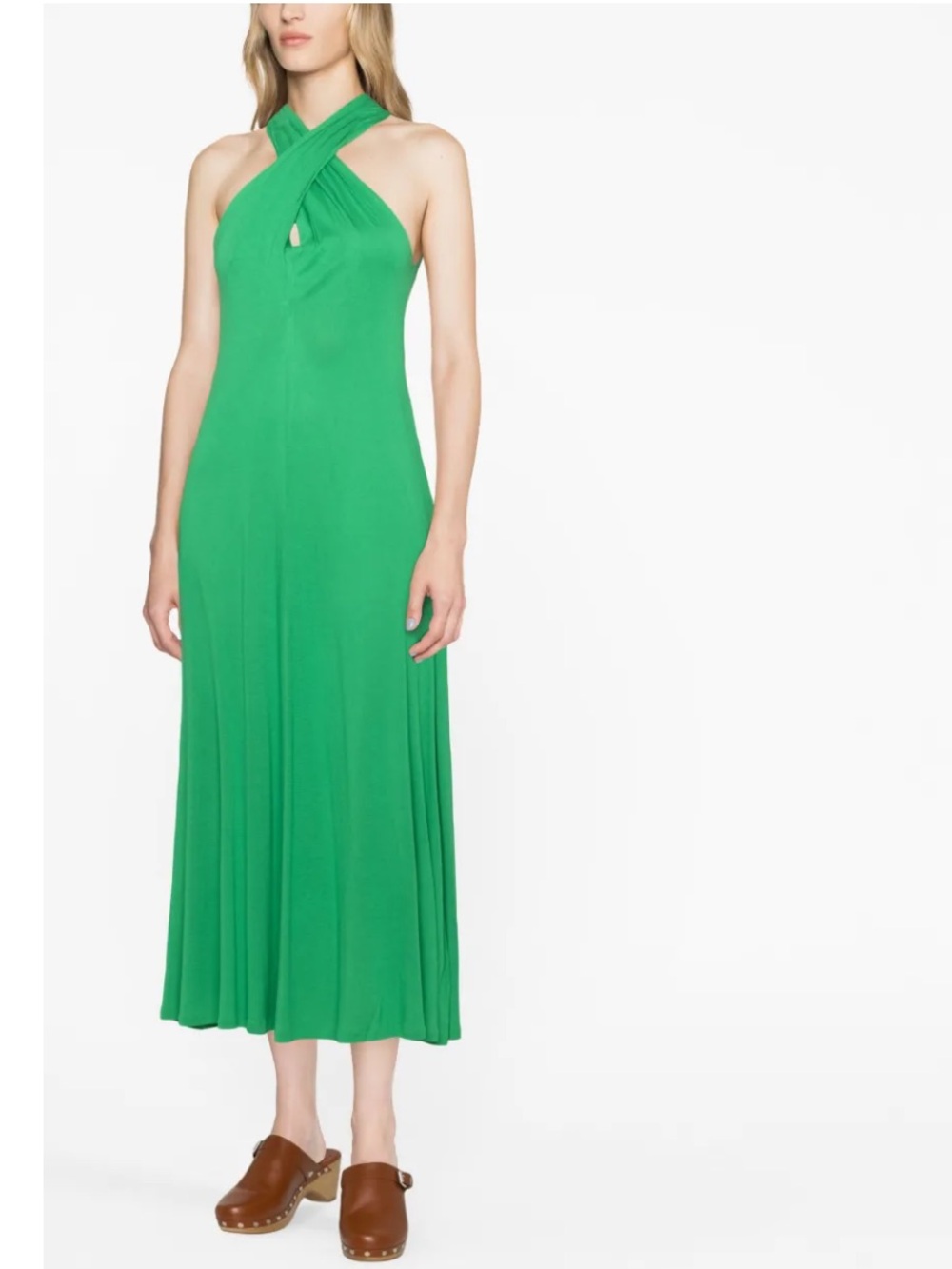Polo Ralph Lauren Halterneck Flared Midi Dress Green Size Small